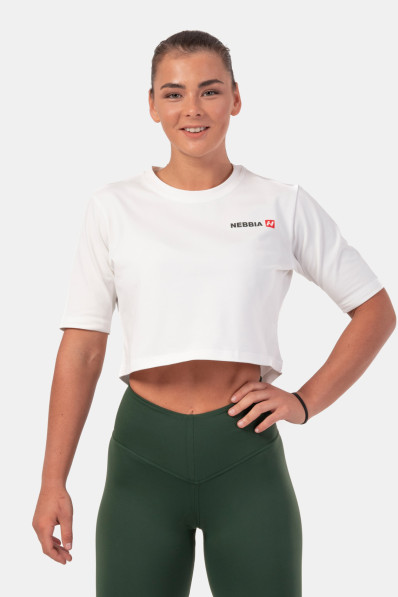 NEBBIA Minimalist Logo NEBBIA Crop T-shirt biela
