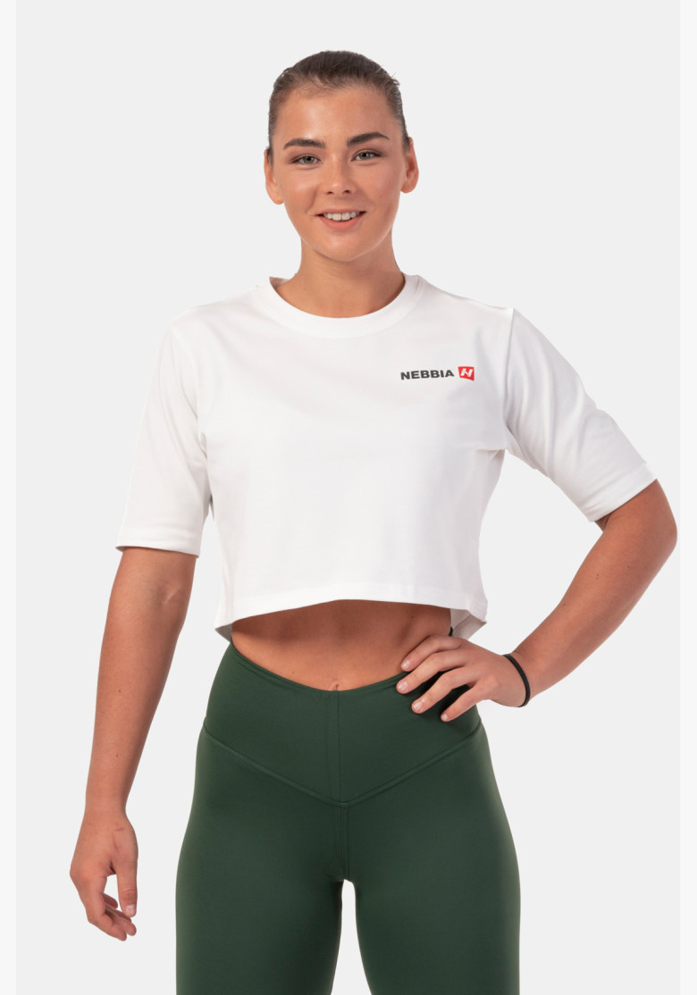 NEBBIA Minimalist Logo NEBBIA Crop T-shirt biela