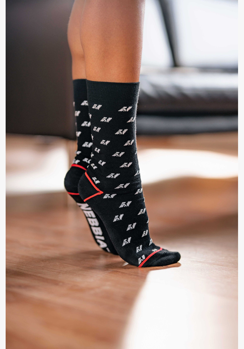 NEBBIA N-pattern high socks black NEBBIA N-pattern high socks black