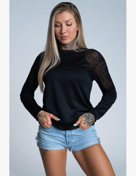 Sweatshirt Gym Glamour with lace Black