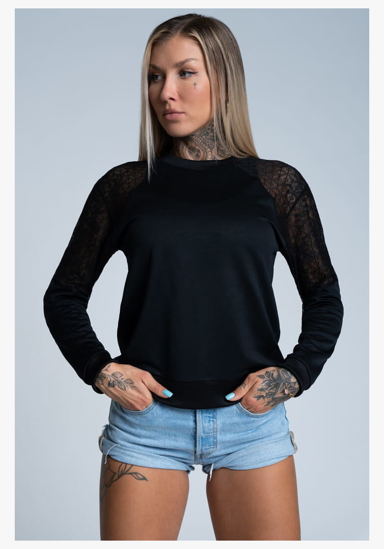Sweatshirt Gym Glamour with lace Black Sweatshirt Gym Glamour with lace Black