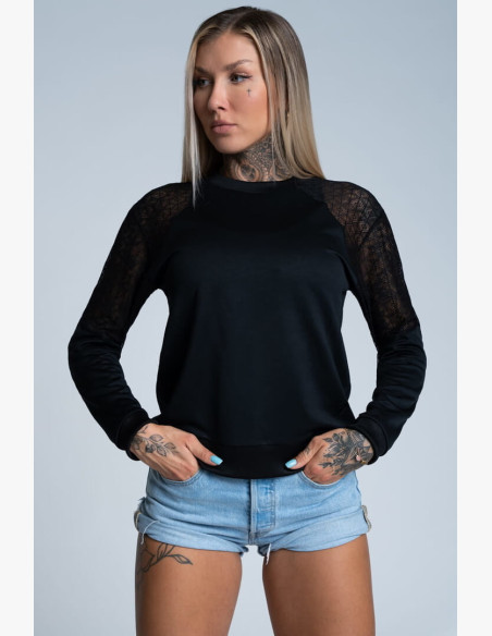 Sweatshirt Gym Glamour with lace Black