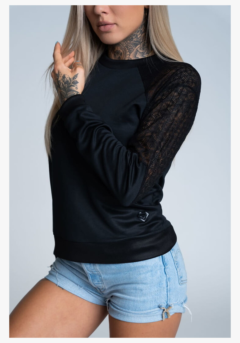 Sweatshirt Gym Glamour with lace Black Sweatshirt Gym Glamour with lace Black