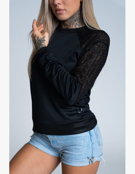Sweatshirt Gym Glamour with lace Black