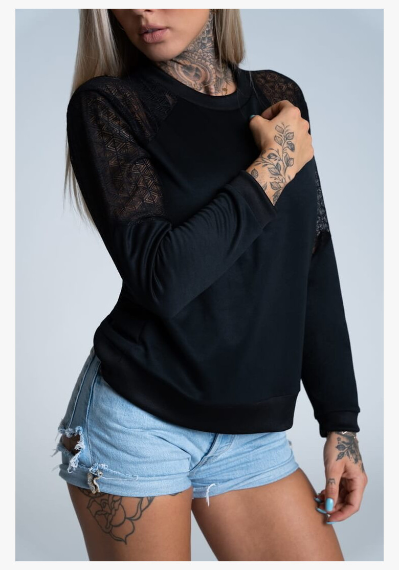 Sweatshirt Gym Glamour with lace Black Sweatshirt Gym Glamour with lace Black