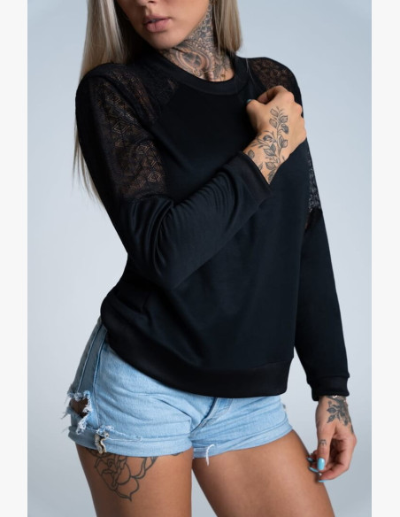 Sweatshirt Gym Glamour with lace Black
