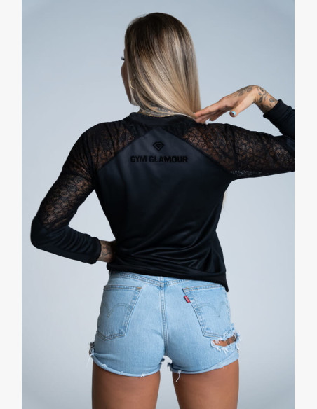 Sweatshirt Gym Glamour with lace Black