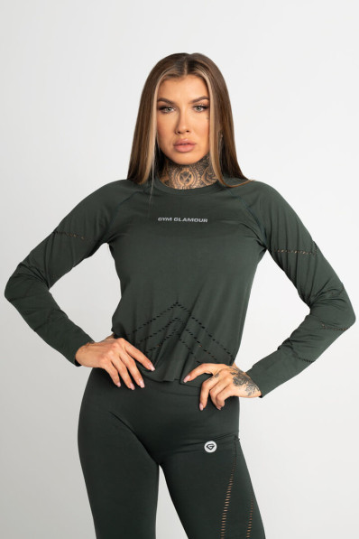 Long Sleeve Top Gym Glamour Deep Forest
