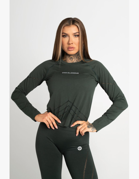 Long Sleeve Top Gym Glamour Deep Forest
