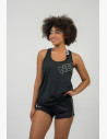 You'll enjoy freedom of movement in this tank top. The back is cut out and also the bottom in a "U" shape.