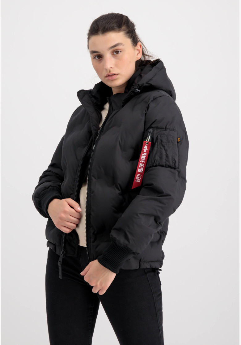 Women's Alpha Industries Hooded Logo Puffer Jacket black