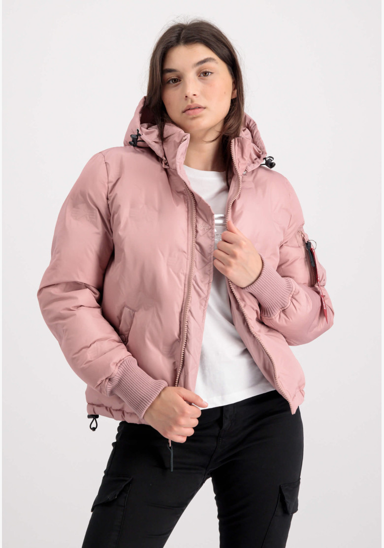 Women's Alpha Industries Hooded Logo Puffer Jacket silver pink