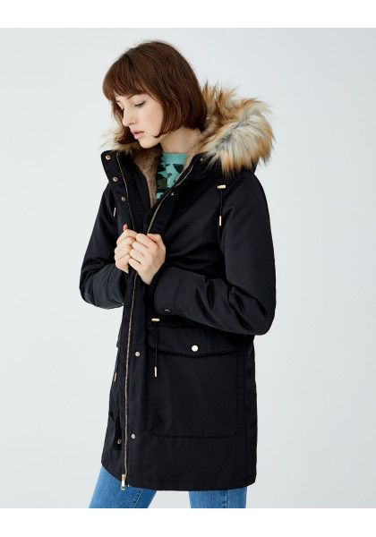 Long hooded parka with faux fur trim Pull & Bear