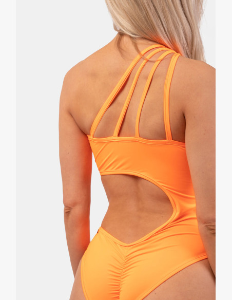 NEBBIA Asymmetric one shoulder monokini orange