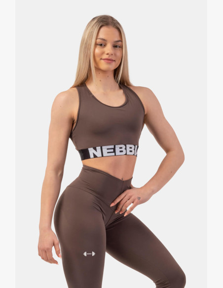 NEBBIA Sports bra with cross back cut brown
