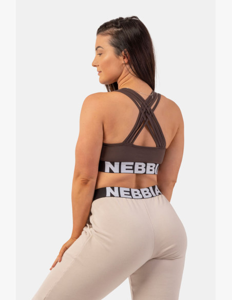 NEBBIA Sports bra with cross back cut brown