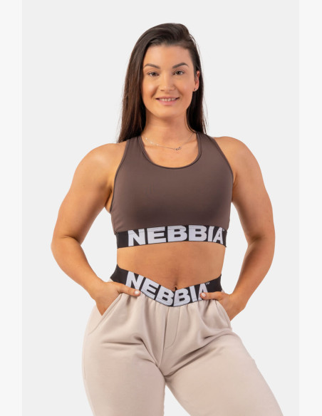 NEBBIA Sports bra with cross back cut brown