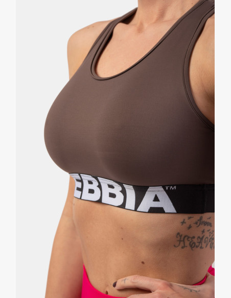 NEBBIA Sports bra with cross back cut brown