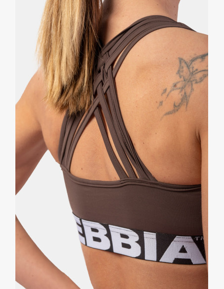 NEBBIA Sports bra with cross back cut brown