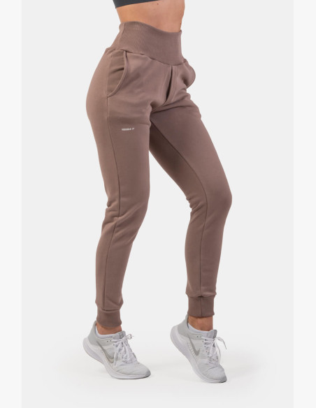 NEBBIA High waisted sweatpants "Feeling Good" brown