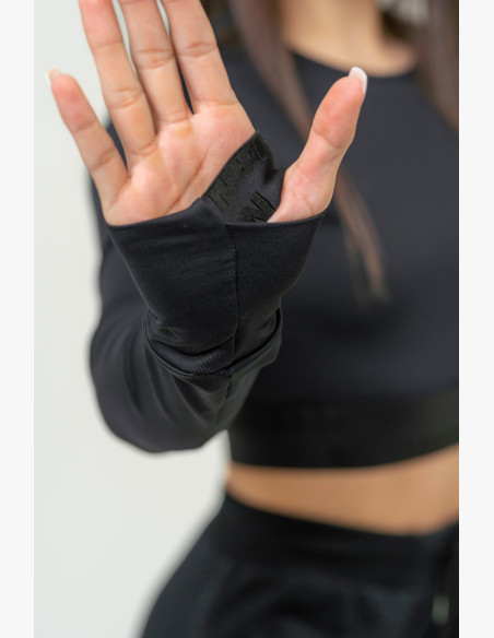 NEBBIA Women's crop top with long sleeves NEBBIA INTENSE Perform black