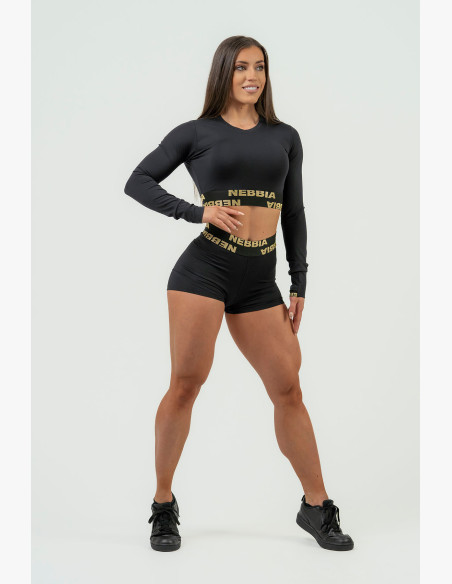 NEBBIA Women's crop top with long sleeves NEBBIA INTENSE Perform gold