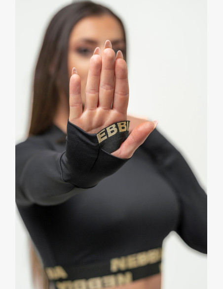 NEBBIA Women's crop top with long sleeves NEBBIA INTENSE Perform gold