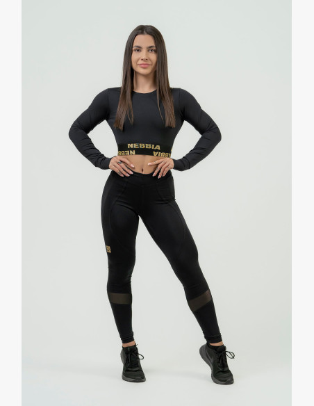NEBBIA Women's crop top with long sleeves NEBBIA INTENSE Perform gold