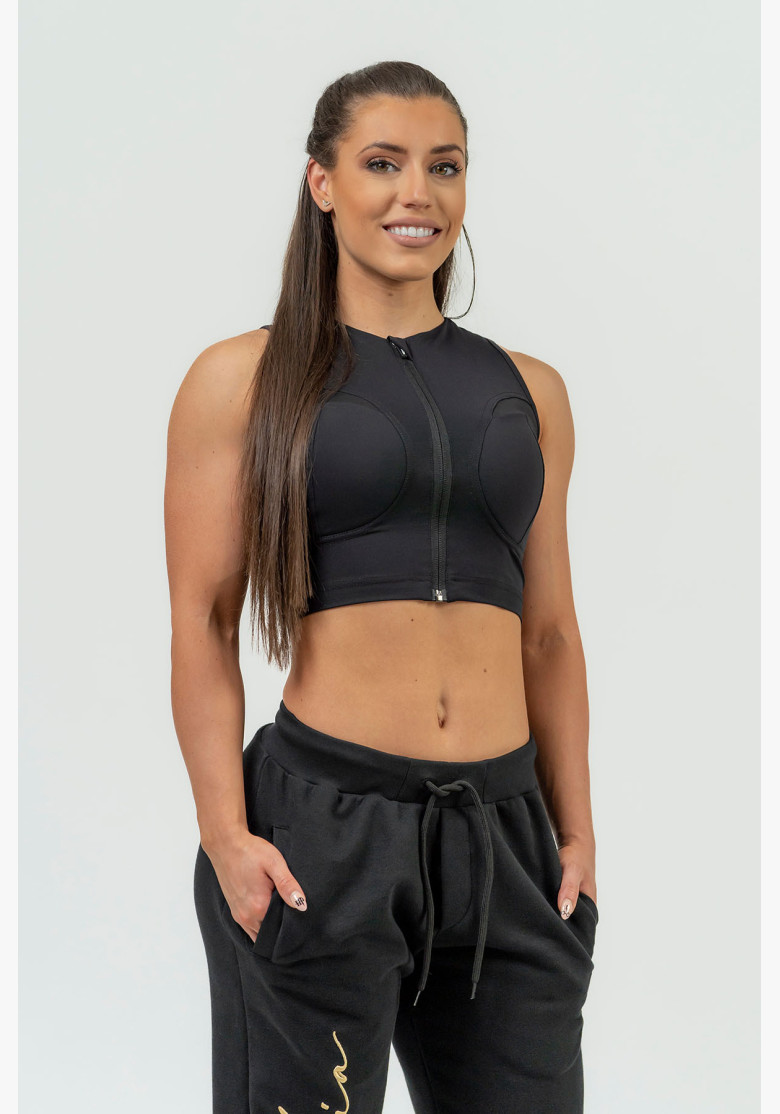 NEBBIA Dámsky crop top s vysokou podporou NEBBIA INTENSE Mesh čierna