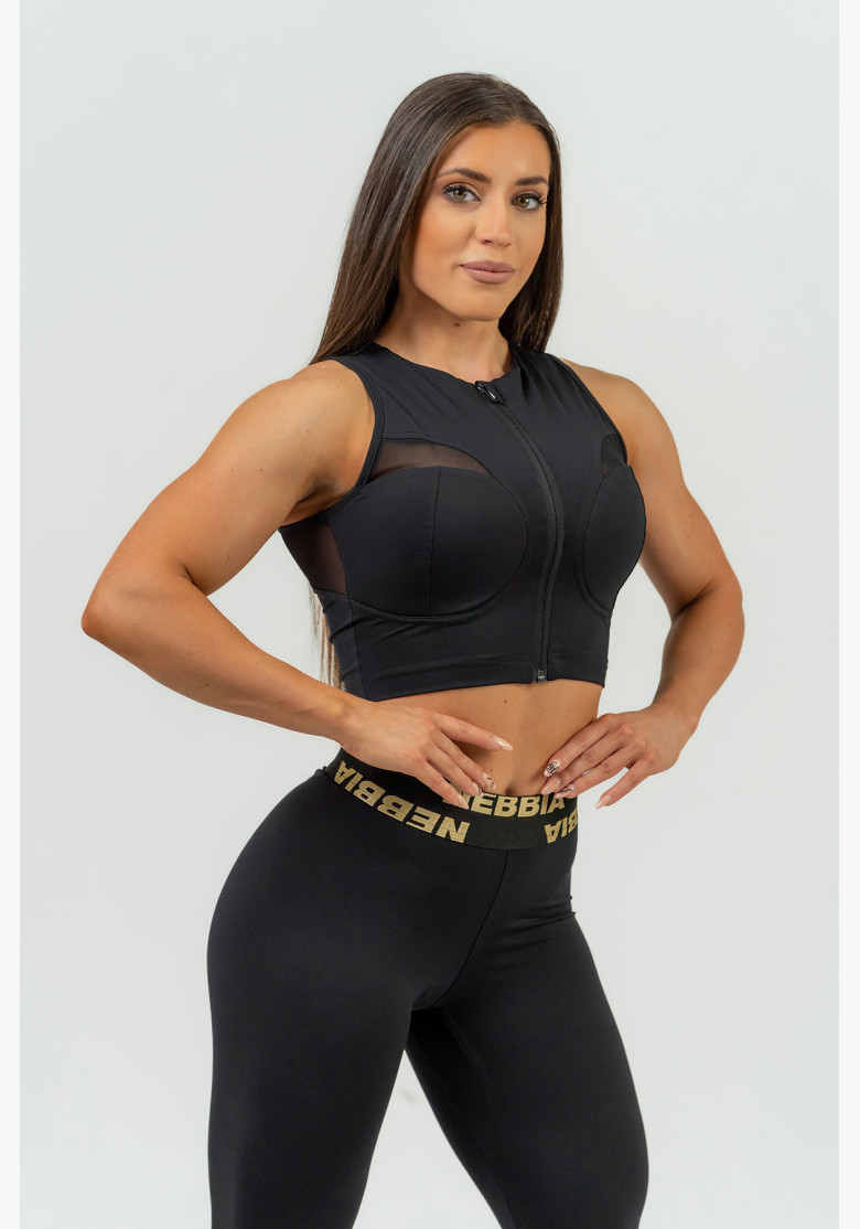 NEBBIA Dámsky crop top s vysokou podporou NEBBIA INTENSE Mesh gold