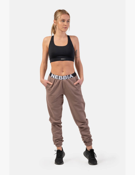 NEBBIA Sweatpants Iconic with NEBBIA elastic waistband brown