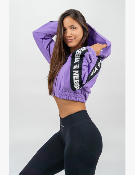 NEBBIA Crop hoodie ICONIC black lilac