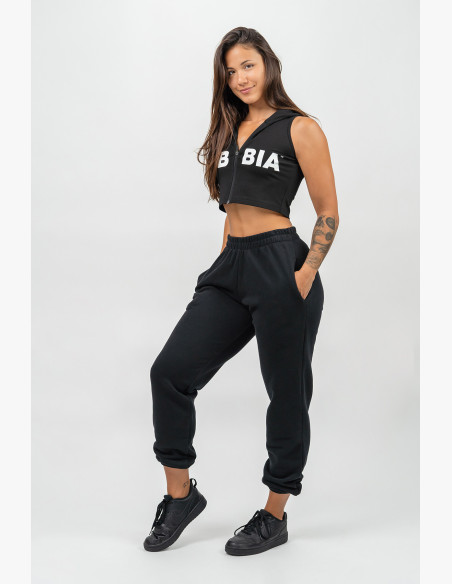 NEBBIA Crop sleeveless hoodie MUSCLE MOMMY black