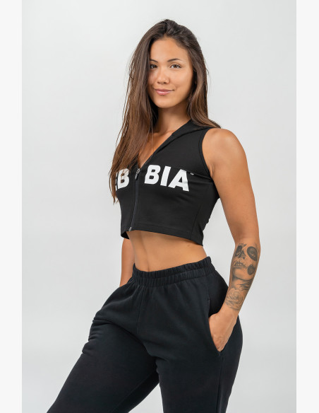 NEBBIA Crop sleeveless hoodie MUSCLE MOMMY black