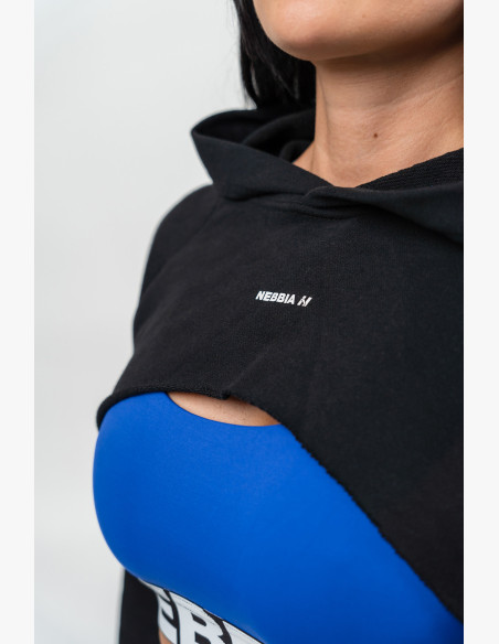 NEBBIA Crop hoodie with long sleeves and hood GYM TIME black