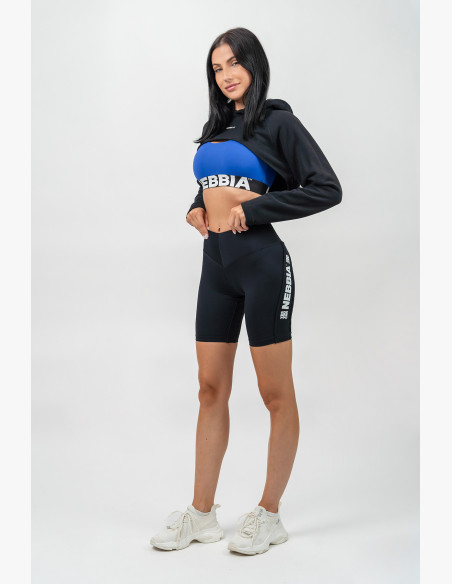 NEBBIA Crop hoodie with long sleeves and hood GYM TIME black