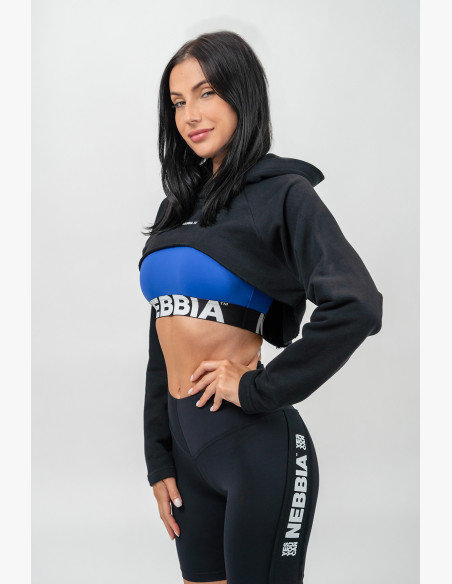 NEBBIA Crop hoodie with long sleeves and hood GYM TIME black