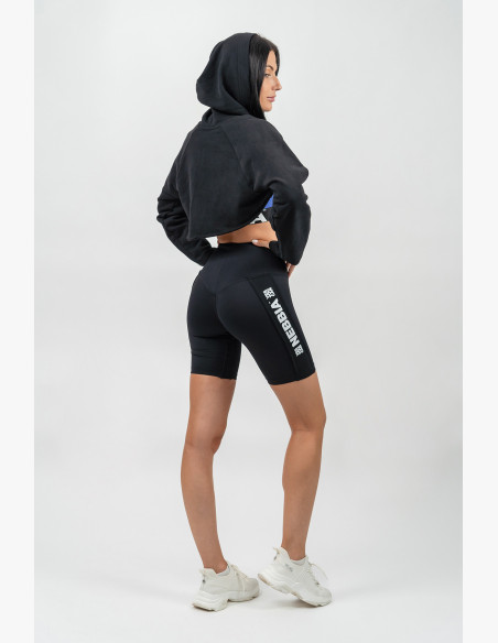 NEBBIA Crop hoodie with long sleeves and hood GYM TIME black