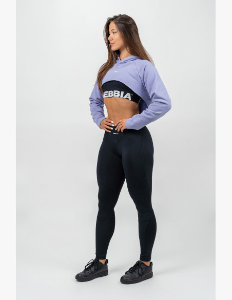 NEBBIA Crop hoodie with long sleeves and hood GYM TIME purple