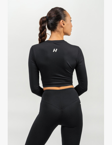 NEBBIA Crop top with long sleeves ELEVATED black