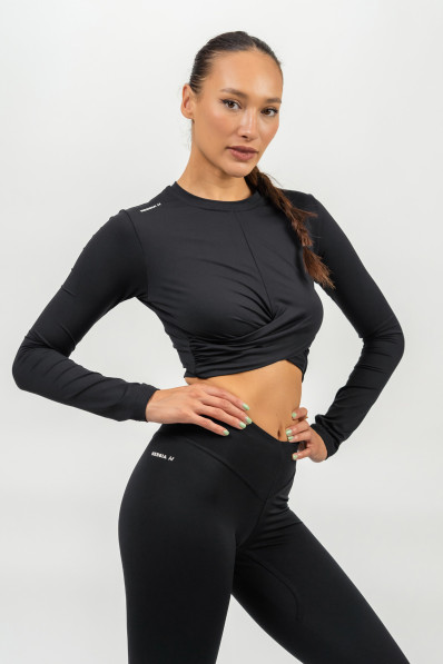 NEBBIA Crop top with long sleeves ELEVATED black