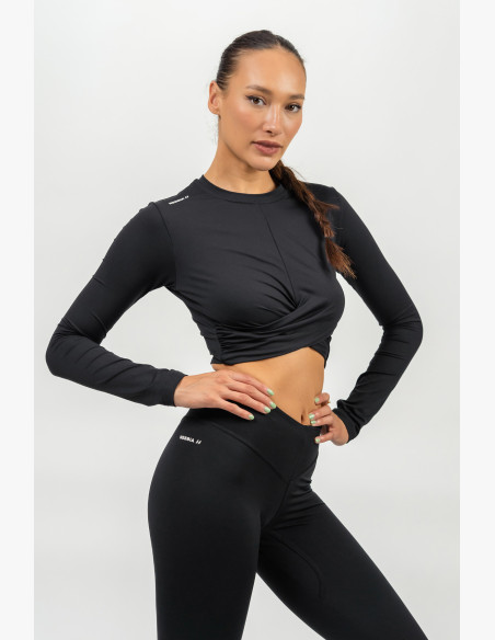 NEBBIA Crop top with long sleeves ELEVATED black