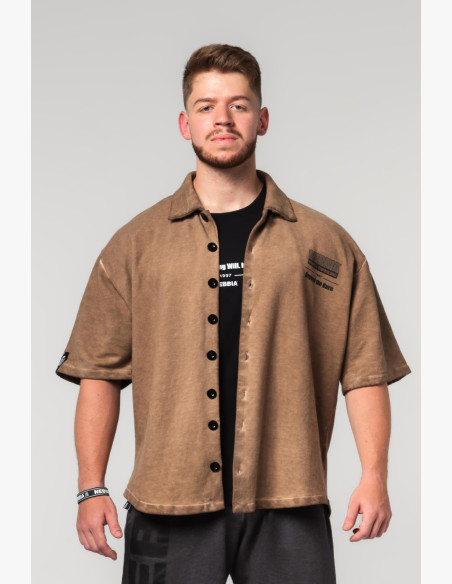 NEBBIA Washed-off oversized košeľa 90s THROWBACK hnedá