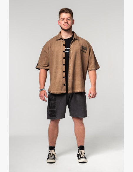 NEBBIA Washed-off oversized košeľa 90s THROWBACK hnedá