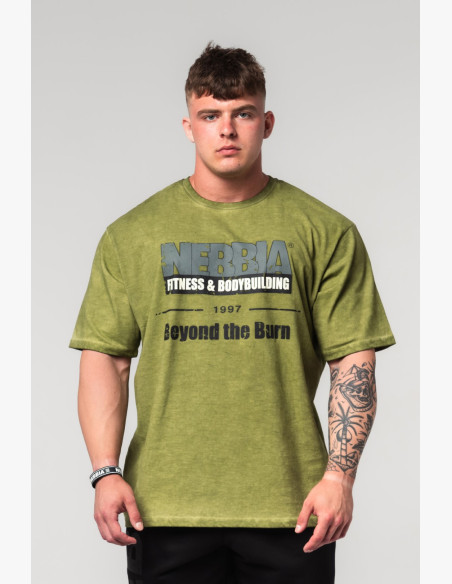 NEBBIA Washed-off oversized tričko HERITAGE zelené