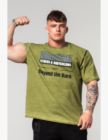 NEBBIA Washed-off oversized tričko HERITAGE zelené