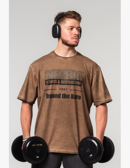 NEBBIA Washed-off oversized tričko HERITAGE hnedé