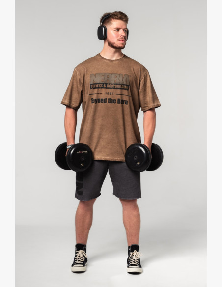 NEBBIA Washed-off oversized tričko HERITAGE hnedé