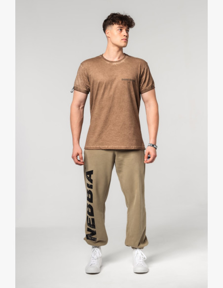 NEBBIA Washed-off bavlnené tričko MAX OUT hnedé