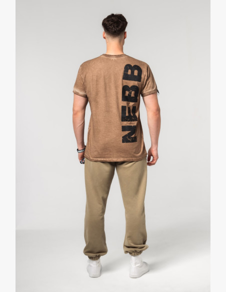 NEBBIA Washed-off bavlnené tričko MAX OUT hnedé